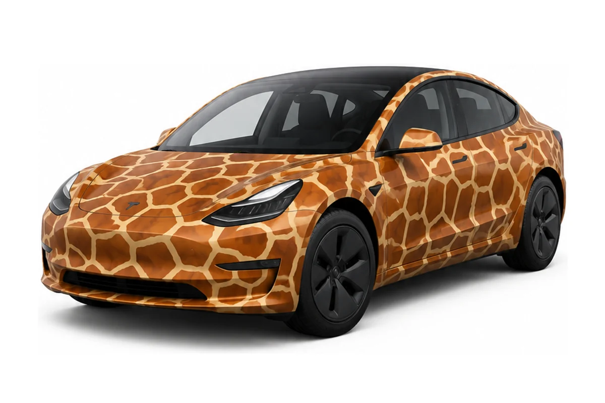 Model 3 in a giraffe pattern